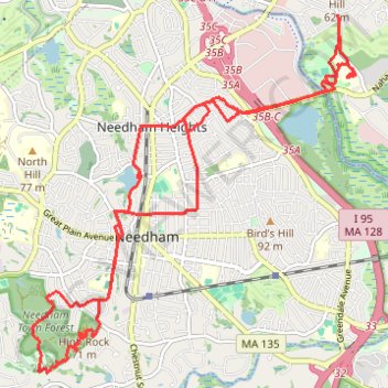 Needham Town Forest trail, distance, elevation, map, profile, GPS track