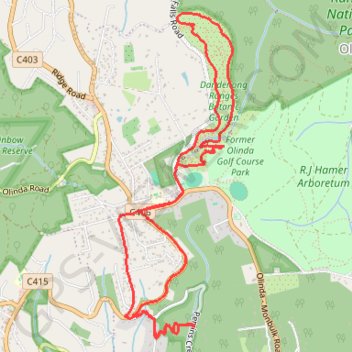 Secret garden, Dandenong Ranges botanic trail, distance, elevation, map, profile, GPS track