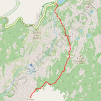 Clouds Rest from Tenaya Lake trail, distance, elevation, map, profile, GPS track