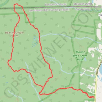 Bear Mountain Loop Trail in Mount Riga State Park trail, distance, elevation, map, profile, GPS track