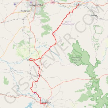 Warwick - Gatton trail, distance, elevation, map, profile, GPS track