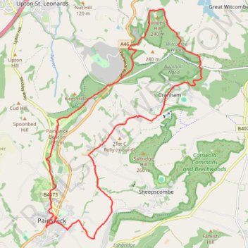 Painswick Witcombe trail, distance, elevation, map, profile, GPS track