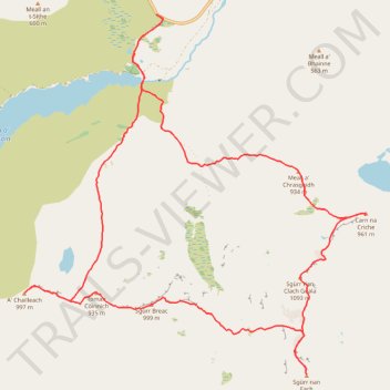 Walk across 7 peaks (5 Munros) trail, distance, elevation, map, profile, GPS track