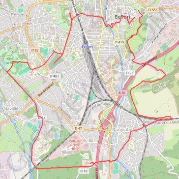 Circuit du siège de Belfort trail, distance, elevation, map, profile, GPS track