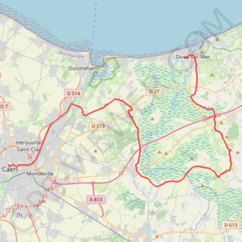 Caen Beuvron Cabourg trail, distance, elevation, map, profile, GPS track