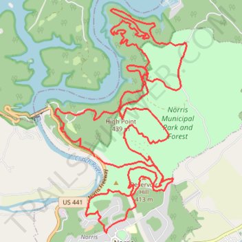 Norris Area Trail System (NATS) Poker Run Long Route Mountain Biking trail, distance, elevation, map, profile, GPS track