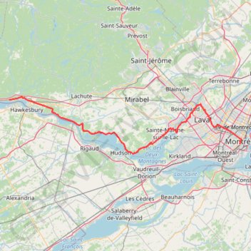 Grenville-sur-la-Rouge - Montréal trail, distance, elevation, map, profile, GPS track