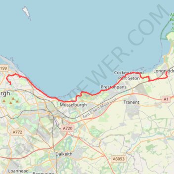Ride from Longniddry to Edinburgh via Port Seton, Cockenzie, Prestonpans, Levenhall Links, Fisherrow, Joppa and Portobello trail, distance, elevation, map, profile, GPS track