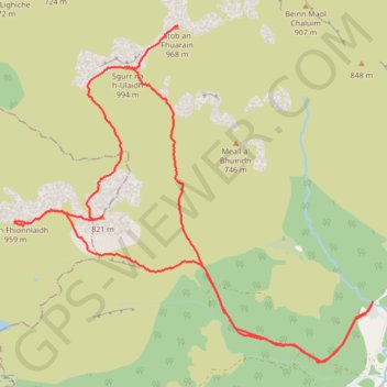 Munro Hillwalk Sgurr na h-Ulaidh Beinn Fhionnlaidh trail, distance, elevation, map, profile, GPS track