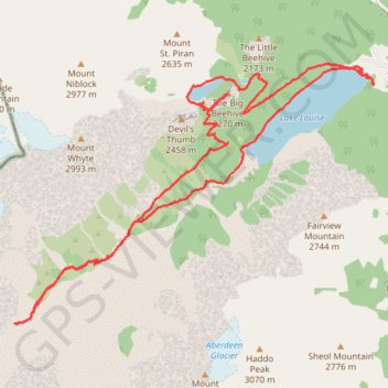 Lake Louise - Plain of 6 Glaciers - Lake Agnes trail, distance, elevation, map, profile, GPS track