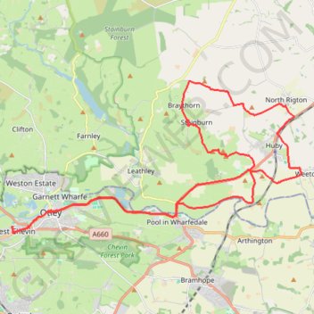 Otley - Pool - Castley - Stainburn - Braythorne - Almscliffe Crag - Weeton - Otley trail, distance, elevation, map, profile, GPS track