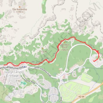 Grand Canyon Rim Trail from Mather Point to Bright Angel Trailhead trail, distance, elevation, map, profile, GPS track