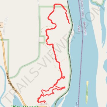 Hanging Rock Trail in Effigy Mounds National Monument trail, distance, elevation, map, profile, GPS track