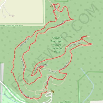 Indian Seats Loop Trail in Sawnee Mountain Nature Preserve Park trail, distance, elevation, map, profile, GPS track