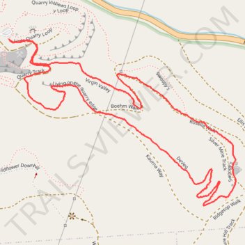 Loop walk via Virgin Valley, Silver Mine Track, DeVeg and Living on the quarry edge in Anstey Hill Recreation Park trail, distance, elevation, map, profile, GPS track