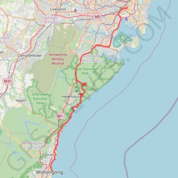 Sydney - Wollongong trail, distance, elevation, map, profile, GPS track