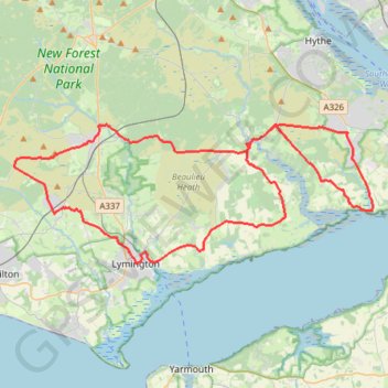 Downhill to Brock – Beaulieu Heath Road Loop from Sway trail, distance, elevation, map, profile, GPS track