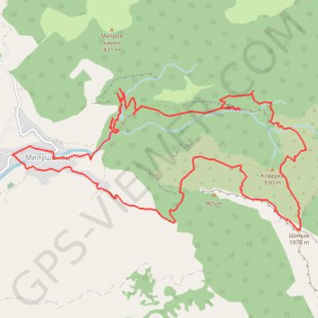Krstatac: od sela Milušinac, Crnobarski potok, prerast Bogov... trail, distance, elevation, map, profile, GPS track