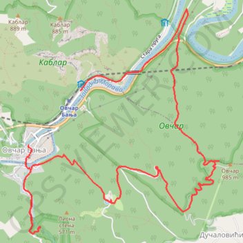 OVČAR: Dom - Ratkova staza - VRH OVČARA (985 m) - Sretenje -... trail, distance, elevation, map, profile, GPS track