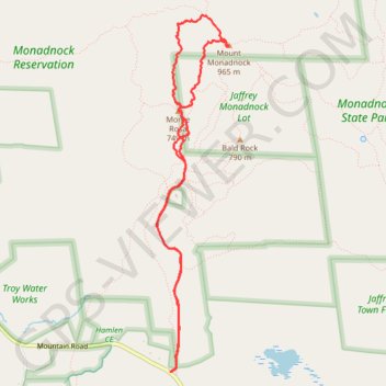 Mount Monadnock and Monte Rosa loop via Smith Trail trail, distance, elevation, map, profile, GPS track