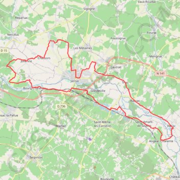 Boucle à Jarnac trail, distance, elevation, map, profile, GPS track