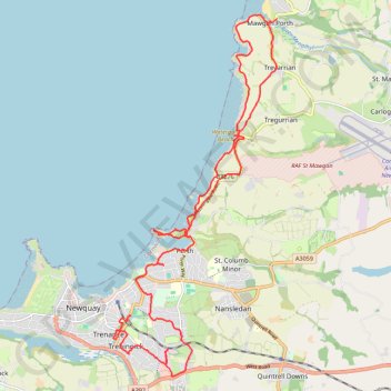 Newquay to Mawgan Porth trail, distance, elevation, map, profile, GPS track