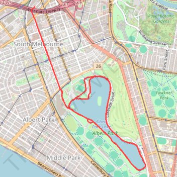 Running around Albert Park Lake trail, distance, elevation, map, profile, GPS track