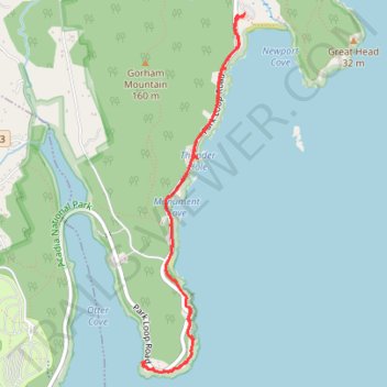 Ocean Path Trail in Acadia National Park trail, distance, elevation, map, profile, GPS track
