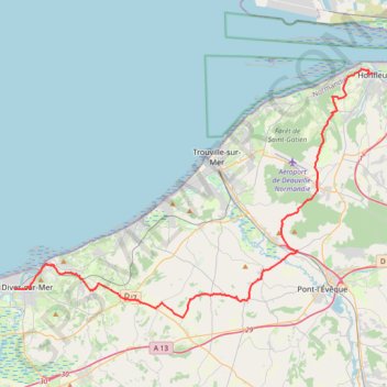 Cabourg Honfleur trail, distance, elevation, map, profile, GPS track