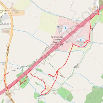 Public footpaths along M5 in Brookthorpe trail, distance, elevation, map, profile, GPS track