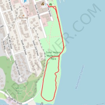 Saint Helens Waterfront Park trail, distance, elevation, map, profile, GPS track