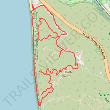 Torrey Pines State Natural Reserve Loop via Guy Flemming Trail, EB Scripps Overlook, Razor Point, Yucca Point and Beach trails trail, distance, elevation, map, profile, GPS track