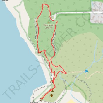 Te Ahua Point via Mercer Bay Loop Track trail, distance, elevation, map, profile, GPS track