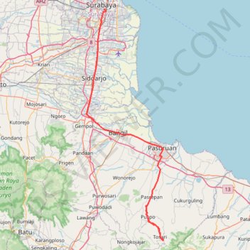 Balai kota surabaya - pendopo wonokitri via alun2 trail, distance, elevation, map, profile, GPS track