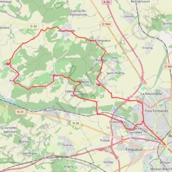 Exc. Reims - Massif St Thierry - Reims trail, distance, elevation, map, profile, GPS track