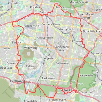 Gravel loop ride via Karawatha trail, distance, elevation, map, profile, GPS track