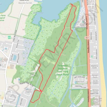 Prickly Pear Loop Trail in Delaware Seashore State Park Fresh Pond trail, distance, elevation, map, profile, GPS track