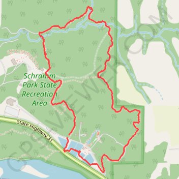 Schramm Park State Recreation Area Loop via Meditation Trail, Suspension Bridge Trail, Backwoods Trail, NorthLoop Trail and South Loop Trail trail, distance, elevation, map, profile, GPS track
