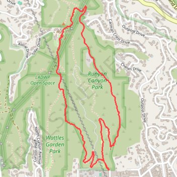 Runyon Canyon Park Loop via West and East Trails trail, distance, elevation, map, profile, GPS track